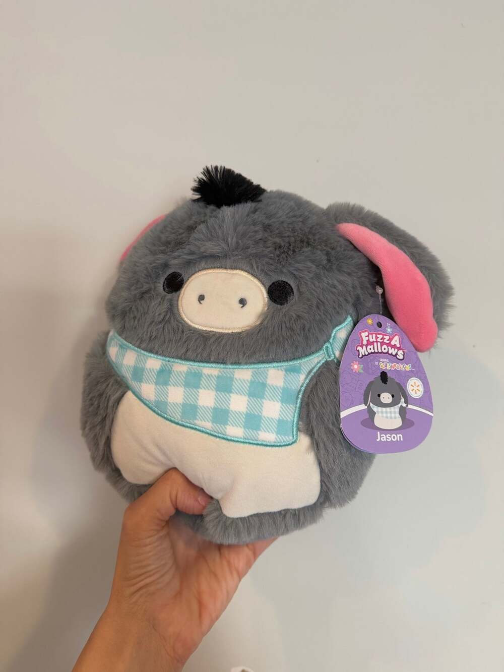 NWT Squishmallows FuzzAMallow 8" Jason the Grey Donkey Plaid Bandana Plush Toy